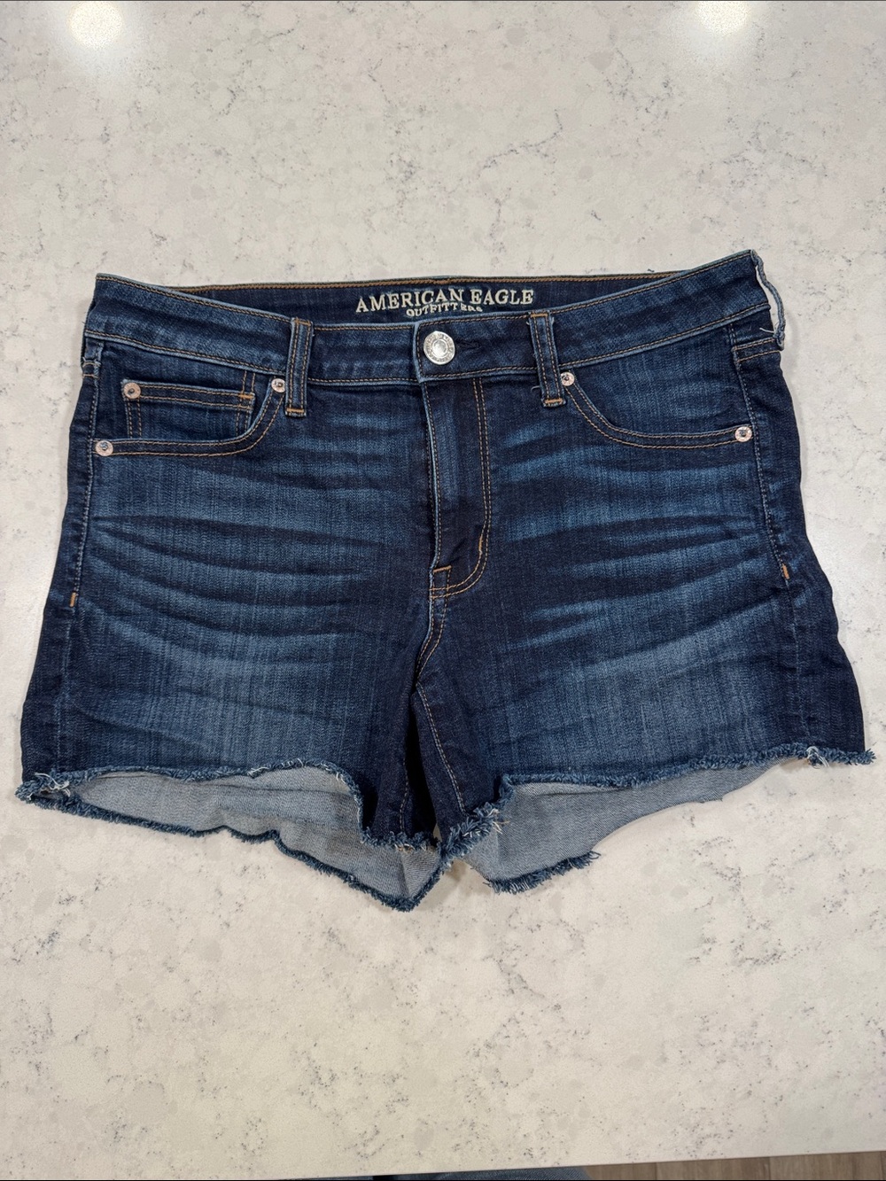 AEO American Eagle Outfitters Dark Blue Denim Cutoff Shortie Shorts Frayed Hem